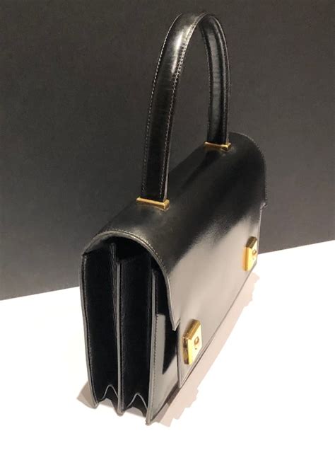 HERMÈS Piano Handbag Black Box Leather Vintage